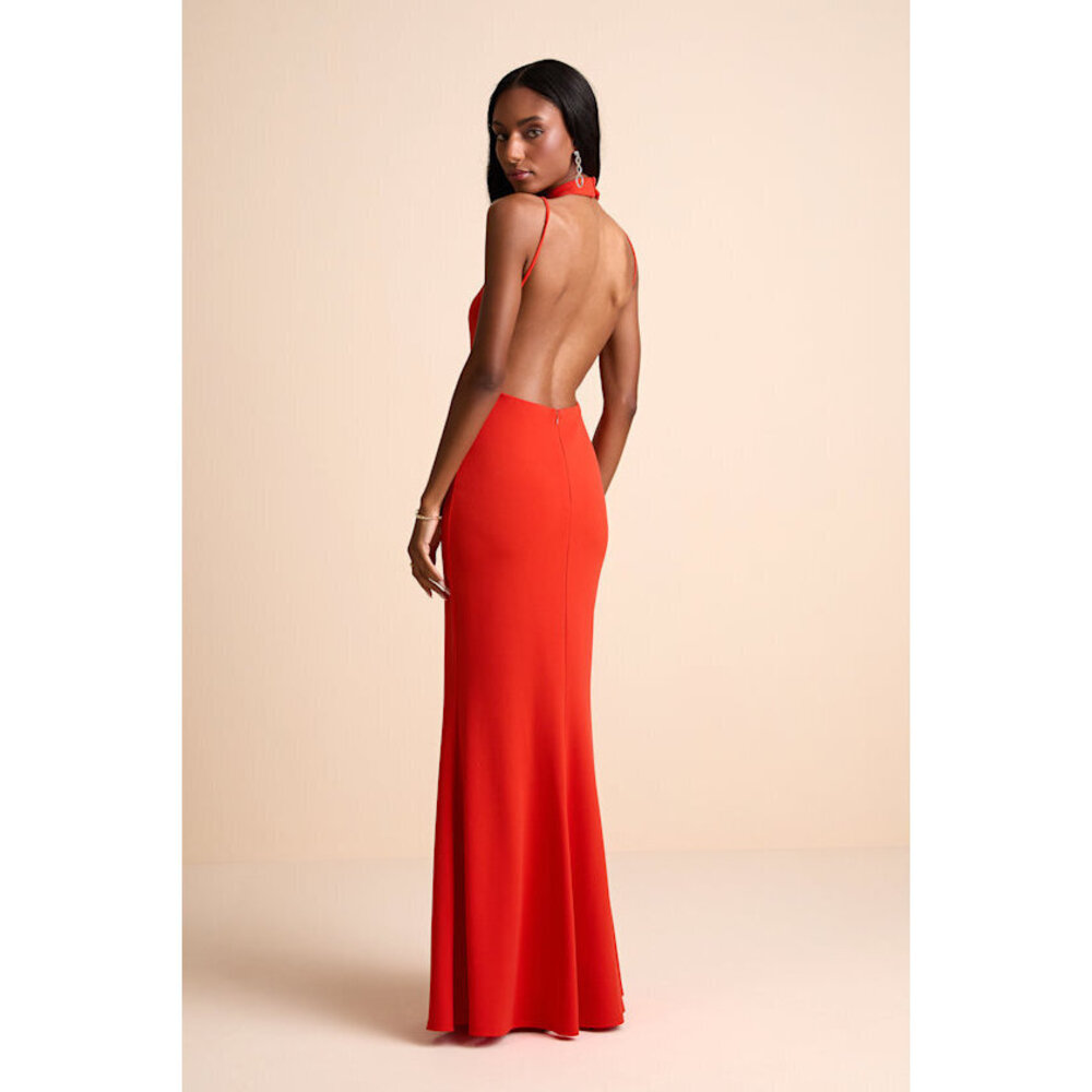 Lulus Damaris Bright Orange Mock Neck Backless Maxi Dress - Size S